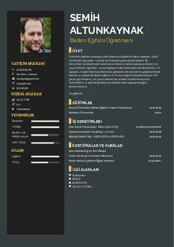 Beden Eğitimi Öğretmeni CV Örnekleri cv indir